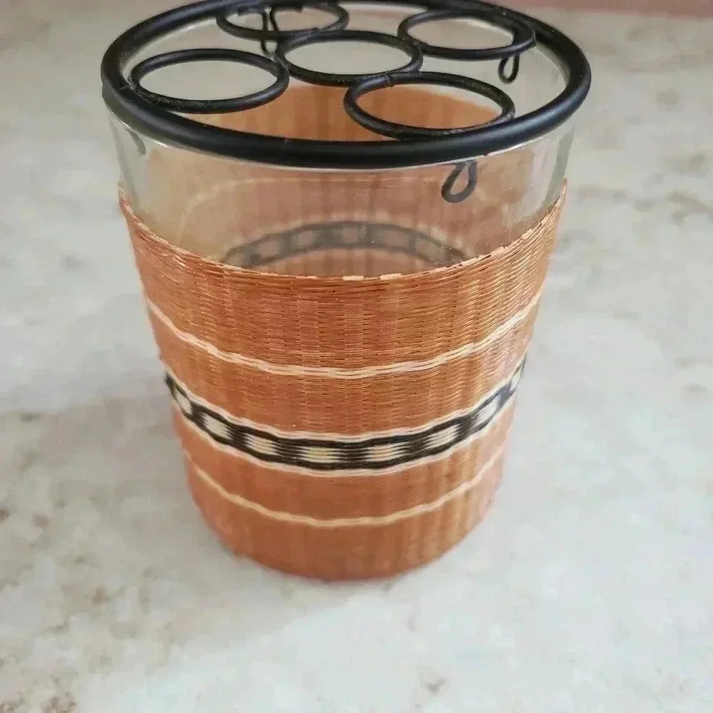 Vintage Boho Woven Toothbrush Holder and Storage